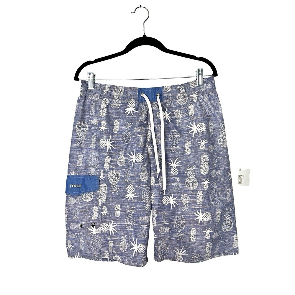 Nonwe Men’s 30 Board Shorts Blue Pineapple Print Swim Trunks Cargo Surf Beach